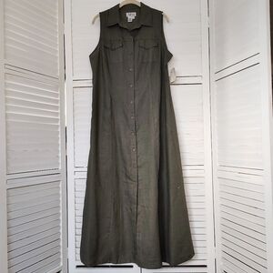 Style&Co Linen Sleeveless Button Front Maxi Dress 12 NWT